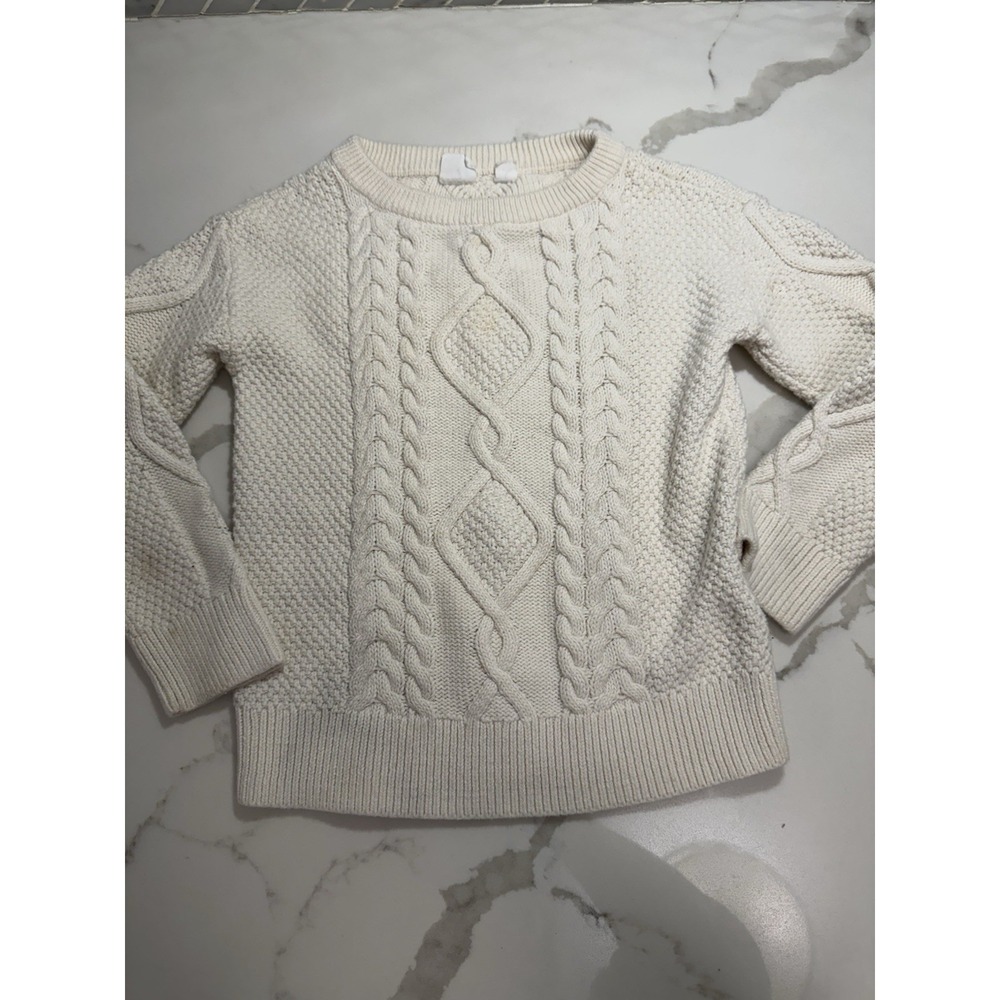 Gap Kids Cable Knit Sweater Sz XS White Fisherman Nordic Preppy Minimalist